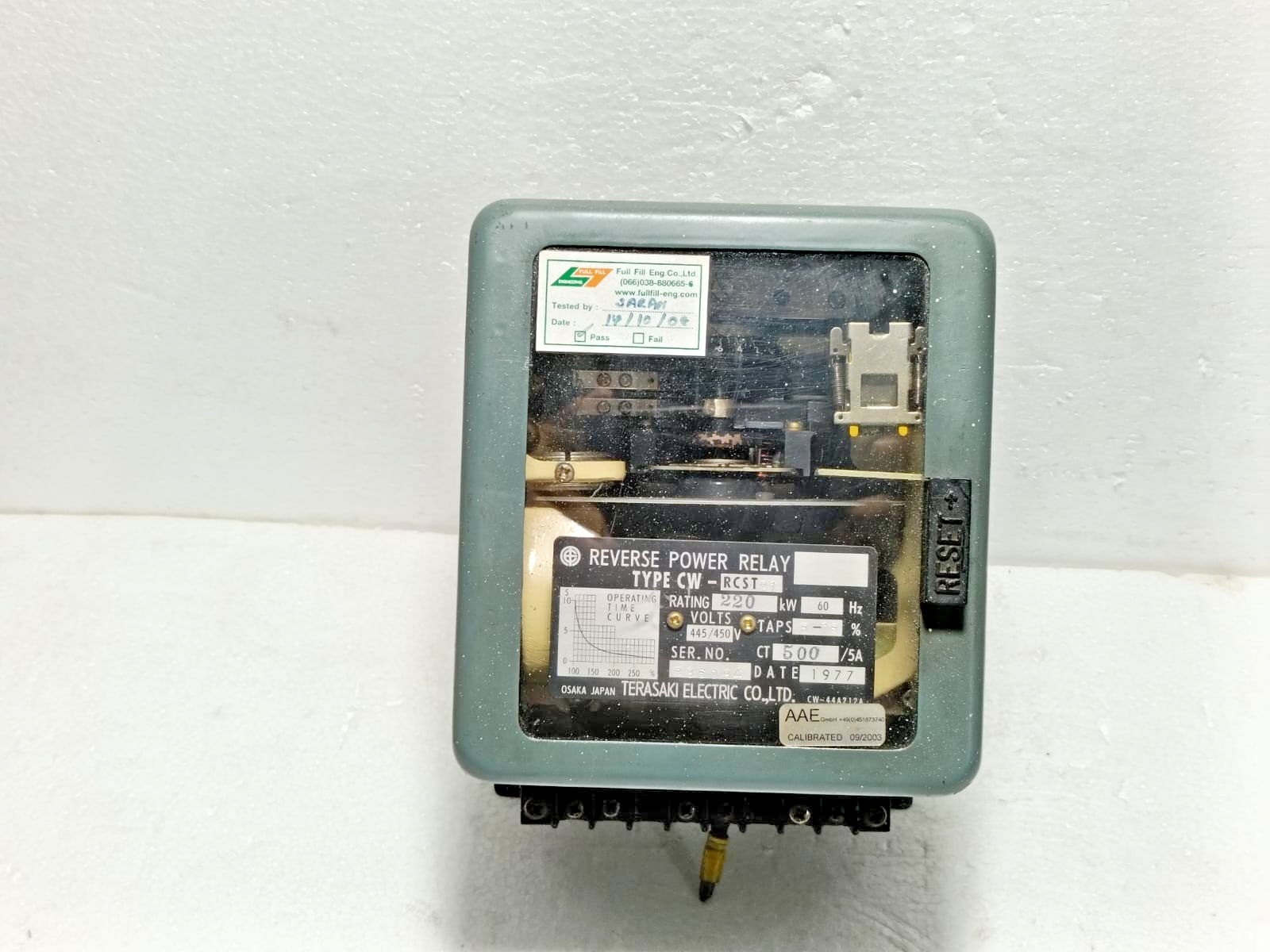 Terasaki Reverse Power Relay 220kW 445/450V CT500/5A 60 Hz CW-RCST21 USED