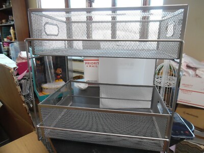Mind Reader 2-Tier Mesh Storage Baskets in Silver NEW
