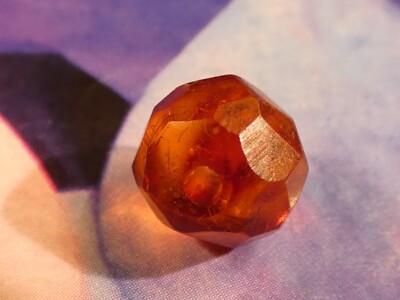 ANTIQUE COGNAC COLOR SHINY FACETED AMBER  ROUND SHAPE BEAD 9.5-8.2 MM PATINA