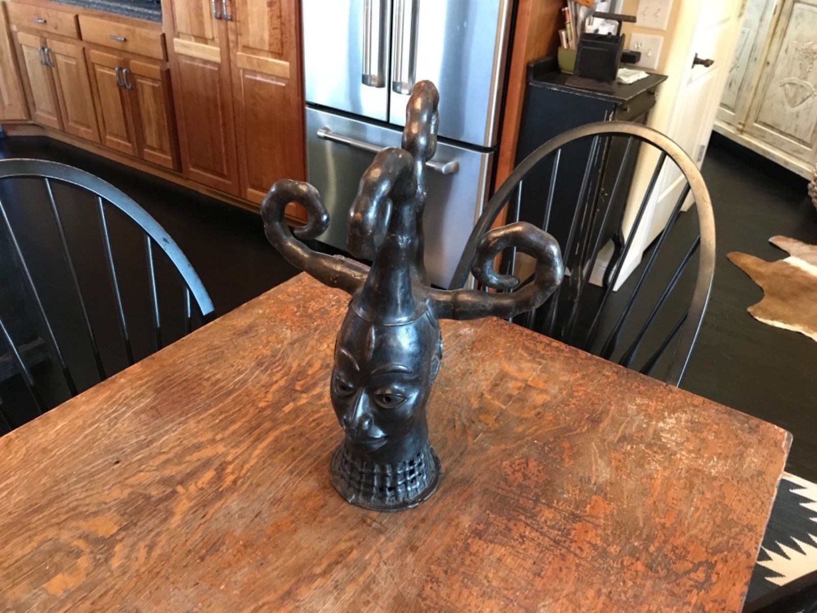 Museum quality horned African bronze head dress