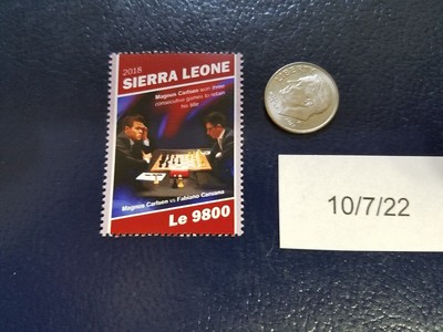 Magnus Carlsen vs Fabiano Caruana Chess Grand Master 2018 Sierra Leone Stamp
