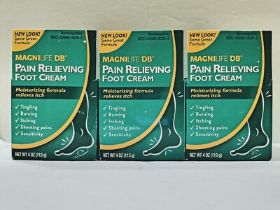 3 Pk Magnilife DB Foot Cream Pain Relieving Itch Relief Moisturizing 4oz FR/SH