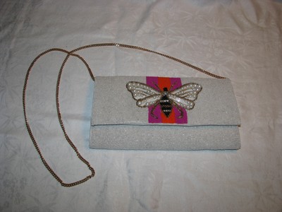 NEW White Beaded/Pearly Butterfly Clutch Bag Isabel Harvey Store