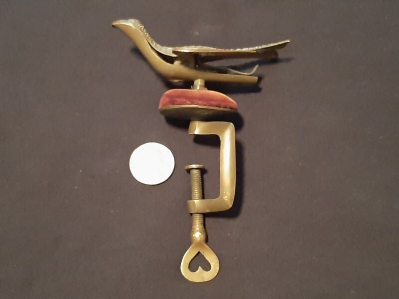 Original Antique Victorian Figural Brass Sewing Bird C-Clamp With Pin Cushion 