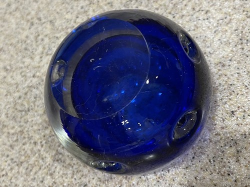 Hand Blown Art Glass Cobalt Blue Votive Candle Holder Clear Heavy Bottom EUC