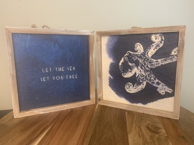 Nautical Beach Decor Octopus Let The Sea Set You Free 2 Piece Raised Art