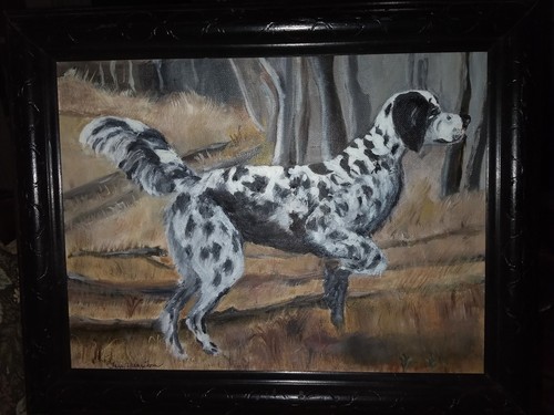 ORIGINAL OIL ON CANVAS OF ENGLISH SETTER ON POINT, REDUCED PRICE, MAKE OFFER