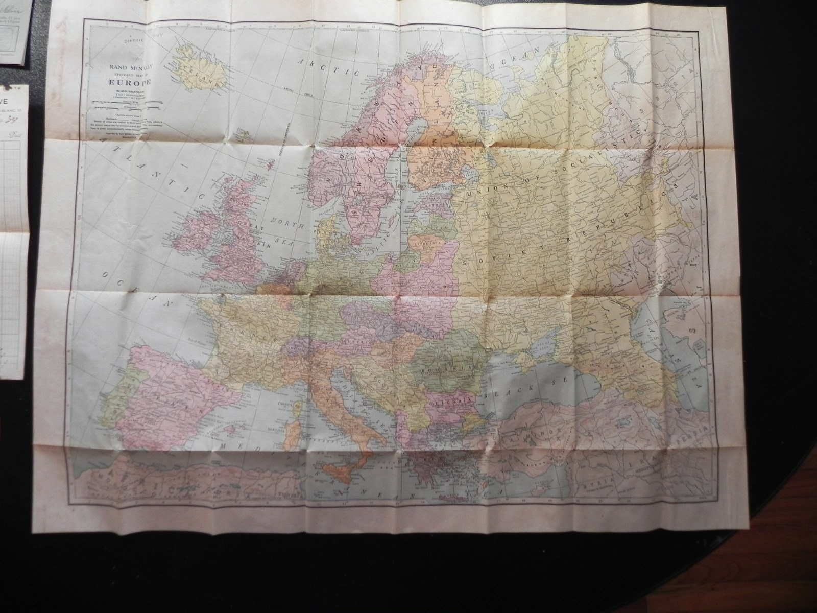 Rare Europe Circa 1930's Rand McNally Pocket Map with Travelers Itinerary & More