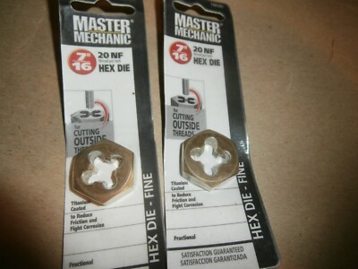 2 New Master Mechanic 7/16'' 20NF Bolt Hex Die Titanium Coated 788586