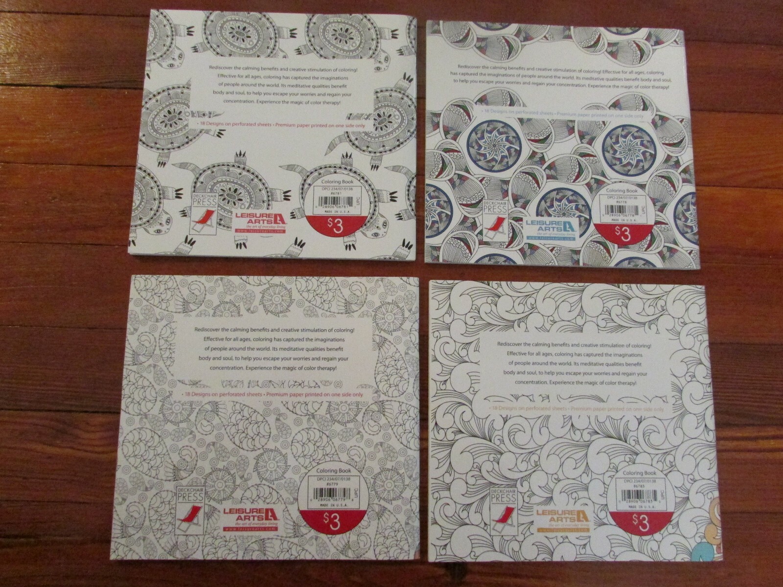 LEISURE ARTS, 4 UNUSED COLORING BOOK LOT, FREE SHIPPING