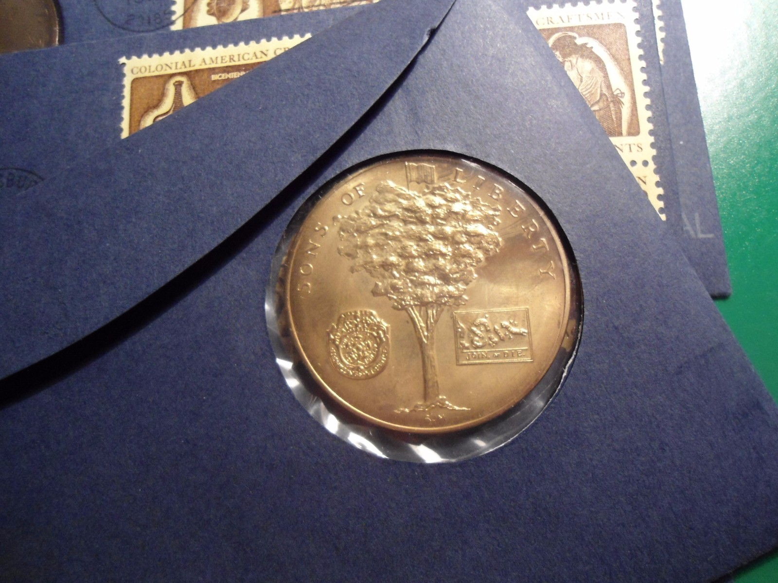 Lot of 3 Bicentennial Medals with Stamps and 6 Uncirculated 2004 Nickels.