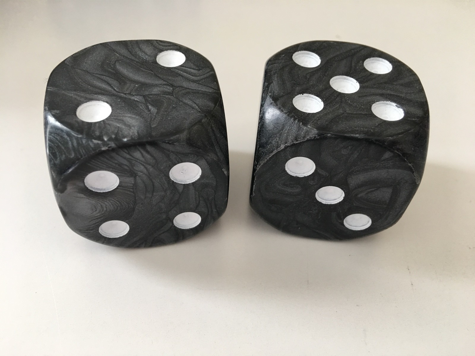 2 36mm Jumbo Large D6 Dice Black Pearl with White Pips High Quality D & D RPG