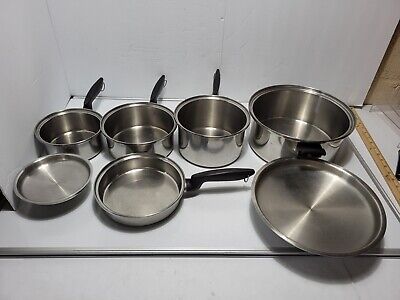 PERMANENT 5-PLY MULTI-CORE STAINLESS STEEL COOKWARE LOT OF 6 POTS W 2 LIDS