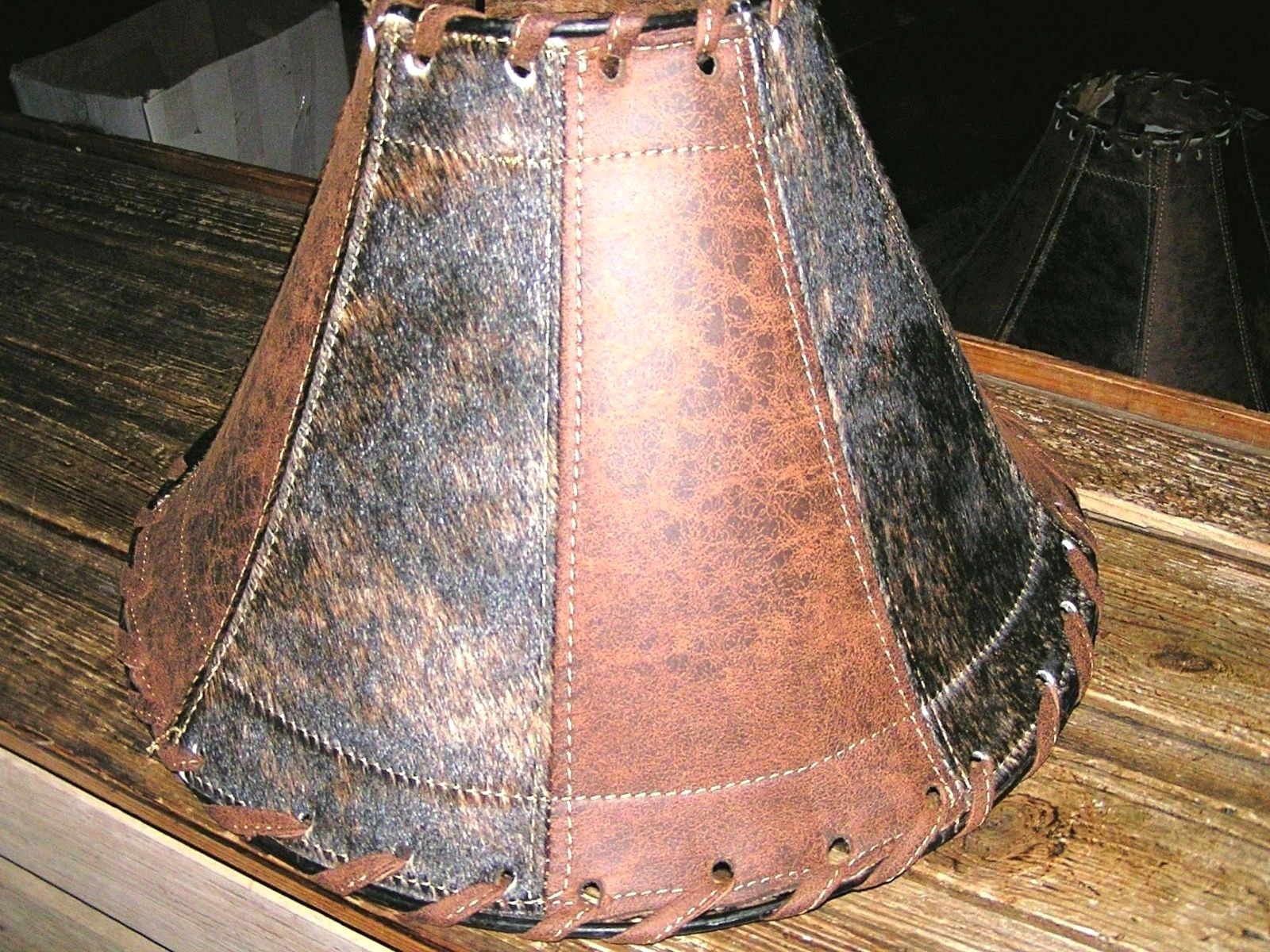 Leather Lamp shade, cowhide panels 0332