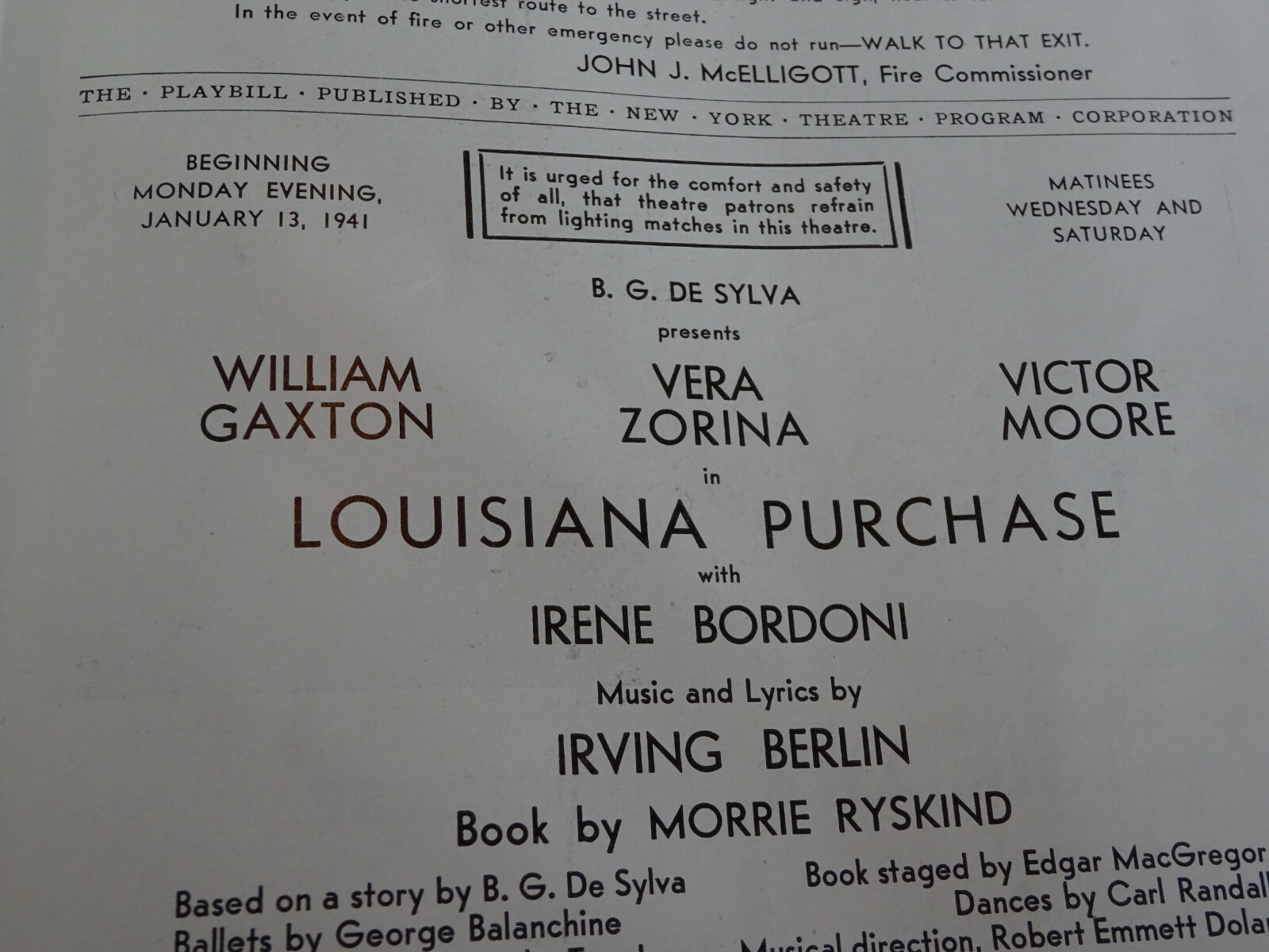 1941 Playbill Imperial Theatre program Louisiana Purchase Gaxton, Zorina, Moore