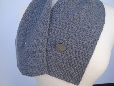 Cashmere Neck Button Wrap Scarf Men Women 100% Cashmere Hand Knit Gray Crossover