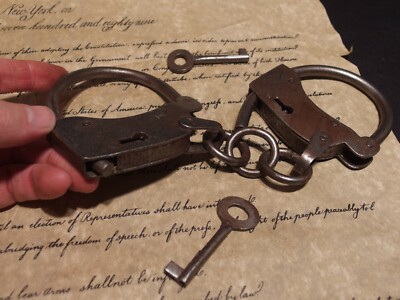 Antique Vintage Style Wrought Iron Handmade Handcuffs Shackles 