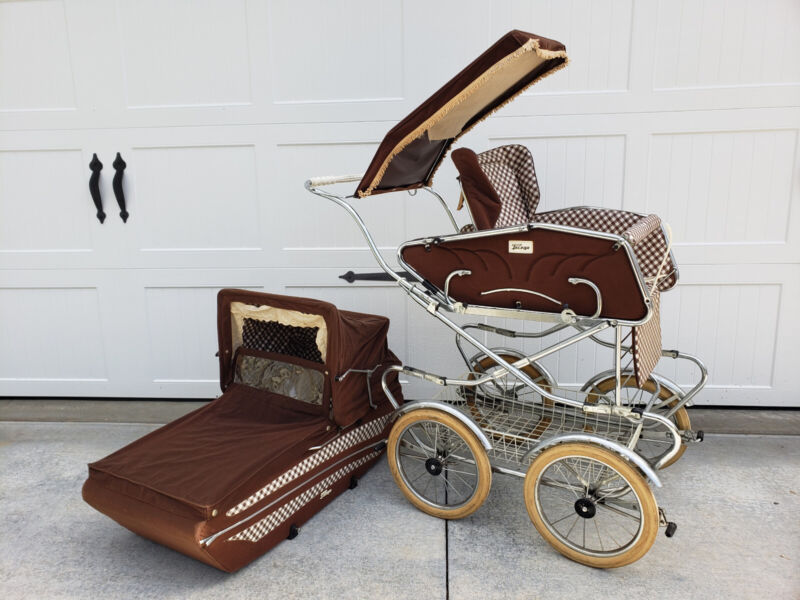 Vintage ITALY PEREGO Baby Pram Stroller Carriage w/ 2 Carriers!