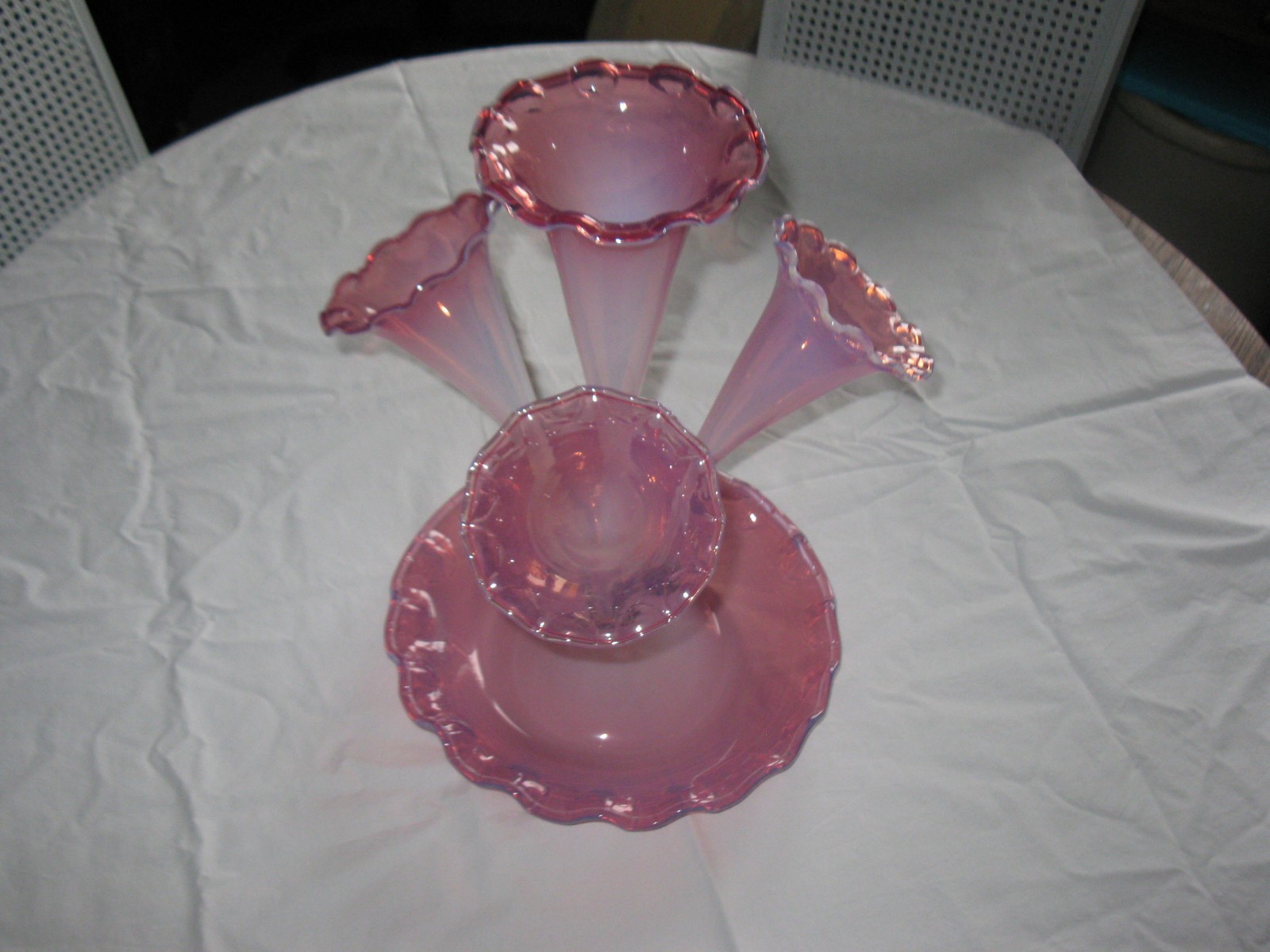 Antique Victorian 19th C. American Art Glass Epergne center Spring flower Vase