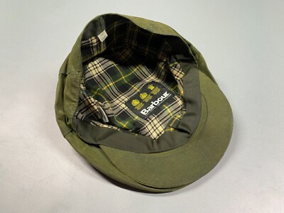 Barbour Wax Cotton Sylkoil Flat Cap size 7 1/4 59cm Olive Green VGC