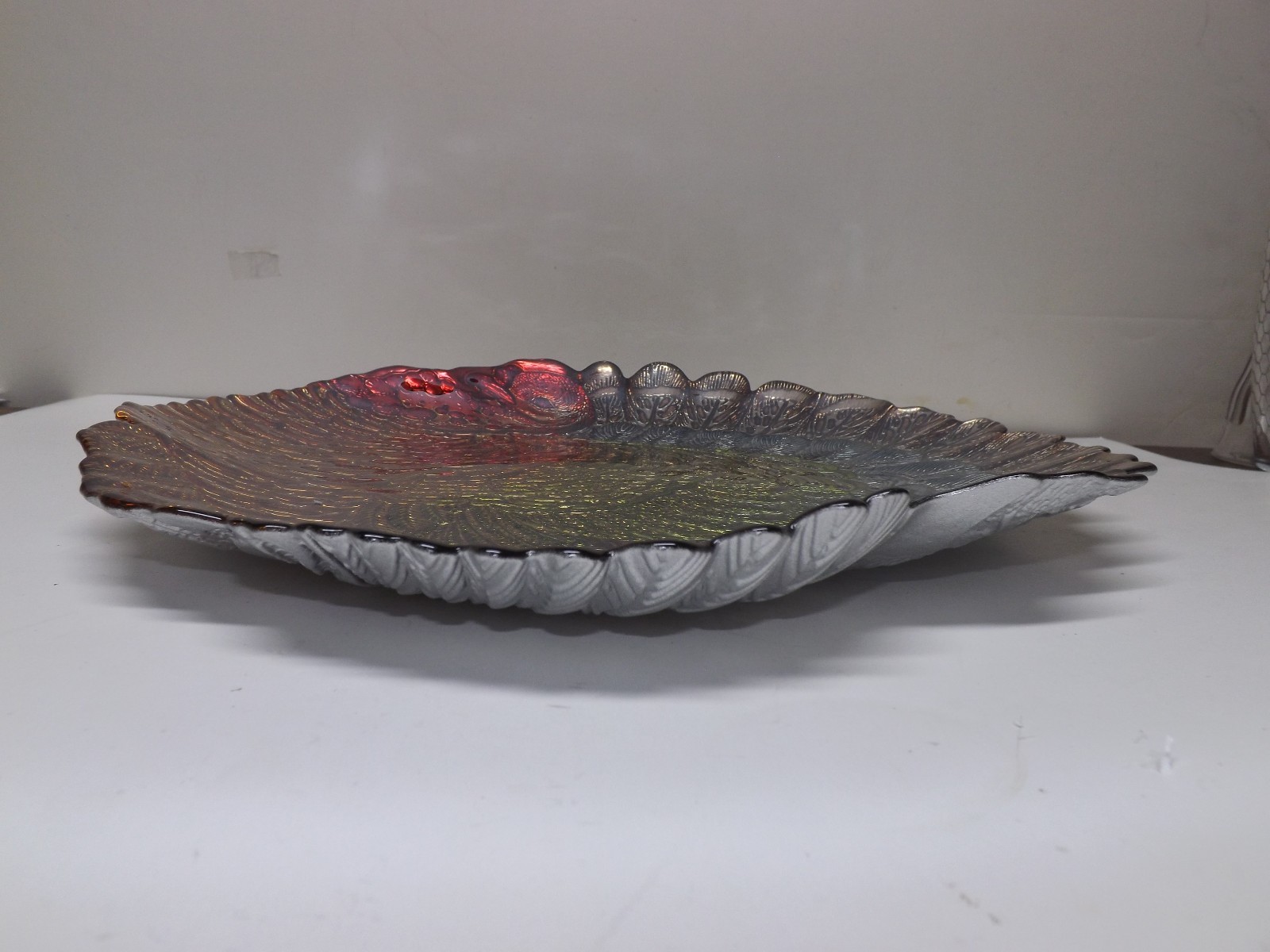 MULTI COLOR LARGE GLASS TURKEY ART DECO CENTERPIECE MOON BOWL DISH PLATTER FRUIT