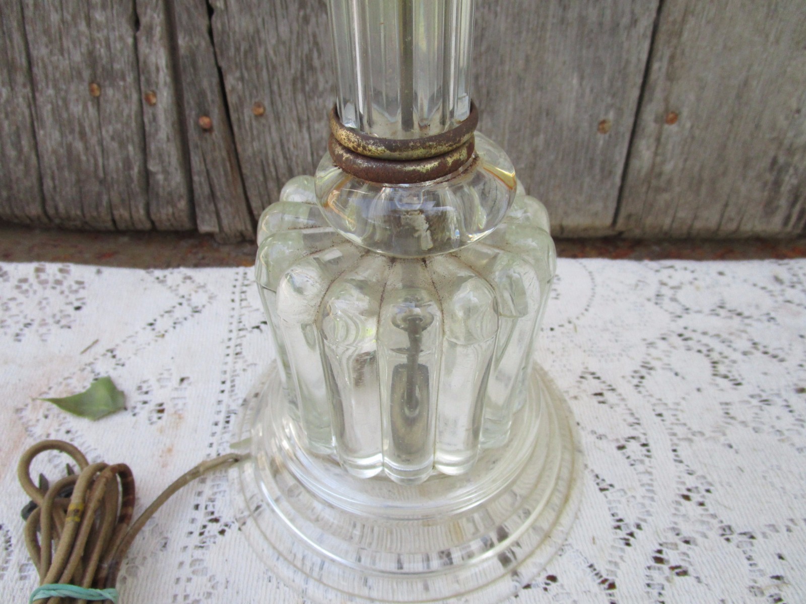 Vintage Electric Table Lamp Clear Glass cloth wire