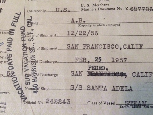 3 1956 U.S. Coast Guard Certificate of Discharge Merchant Seaman Steam Vessels