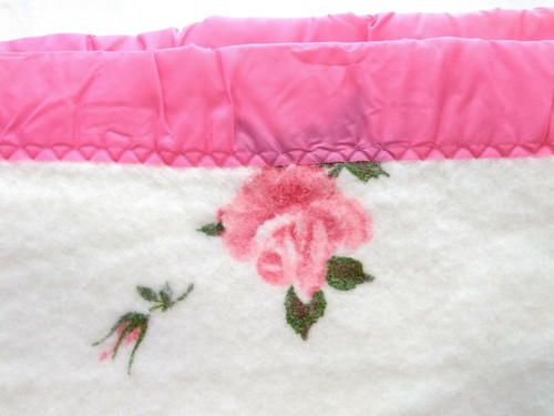 Pink Roses Satin Edge Vintage Blanket 86 x 70