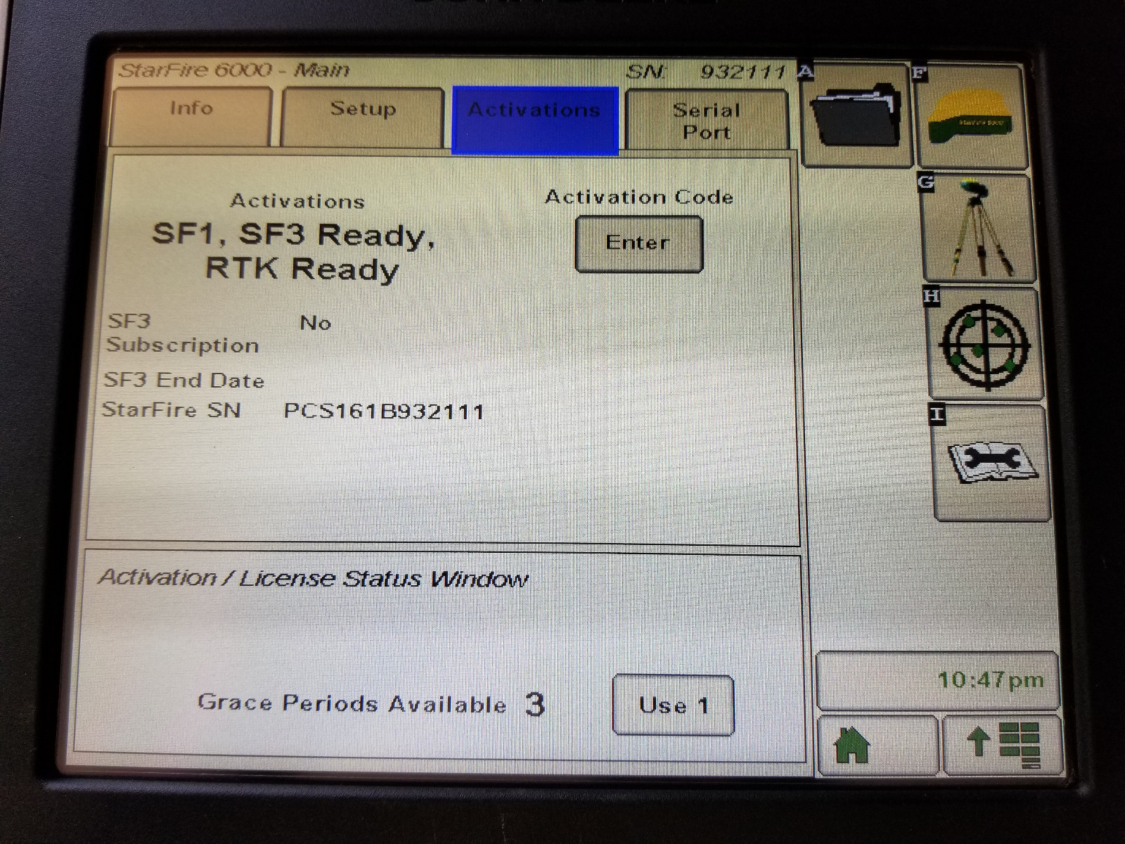 John Deere GreenStar Starfire 6000 GPS Receiver SF1, SF3, & RTK Activation's