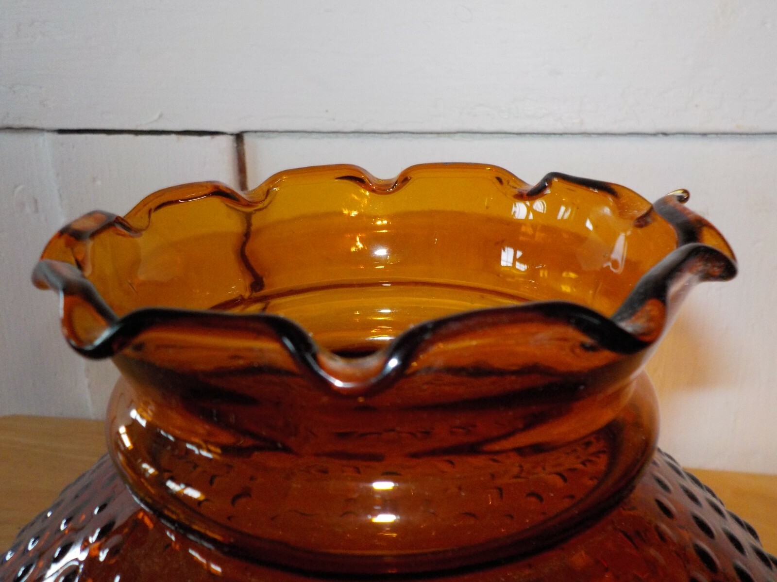 VINTAGE AMBER GLASS HOBNAIL PATTERN HURRICANE OIL LAMP SHADE 6 3/4