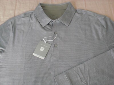 Hickey Freeman L/S Perf. Golf (Polo) Shirt, NWT - Men s M + L - Grey Stp., $100