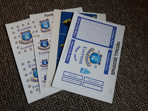 4 Sheets Everton Football Card Toppers. Decopauge. Card Making Scrapbooking...