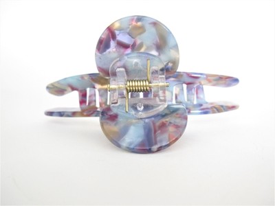 Blue and mixed color marbled design hair claw clip for fine, thin hair