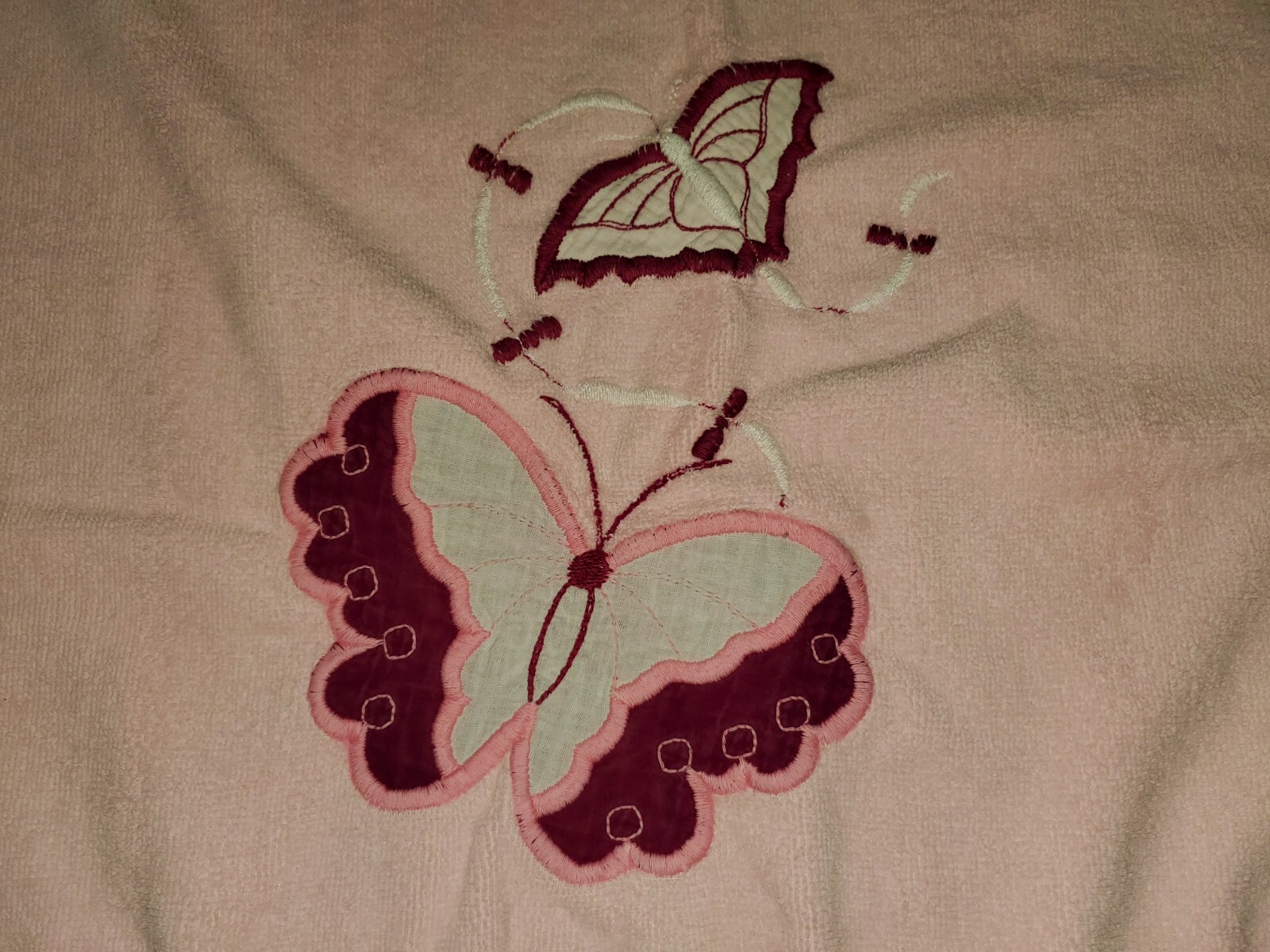VTG FIELDCREST TOWEL SET Pink Embroidered Butterflies 1 Bath 3 Hand 1 Washcloth