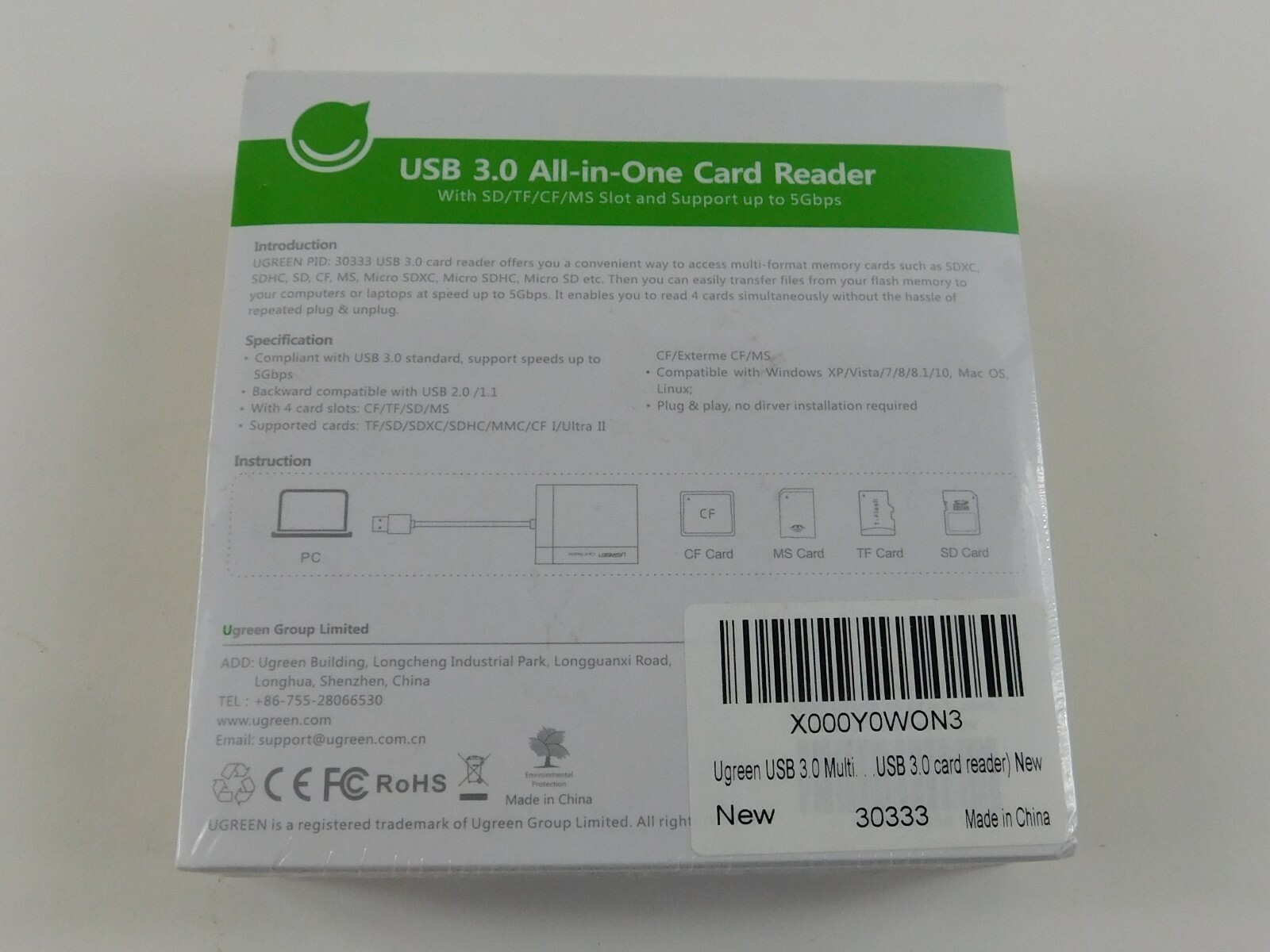 UGREEN SD Card Reader USB 3.0 Card Hub Adapter 5Gbps Read 4 Cards Simultaneously