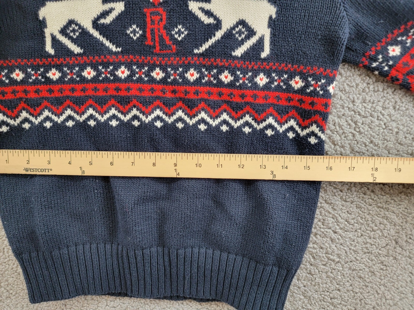Polo Ralph Lauren Reindeer Wool Blend Shawl Sweater Boys' M (10-12) Navy Multi - Picture 7 of 17