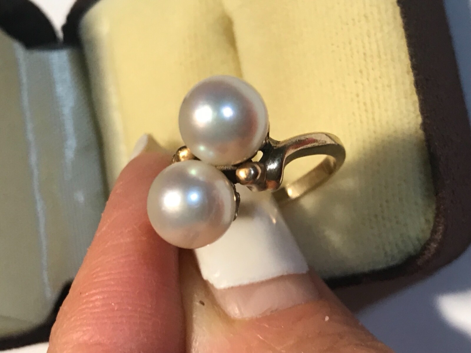 ANTIQUE 14k 14kt gold double Akoya Cultured Pearl Ring Art Deco