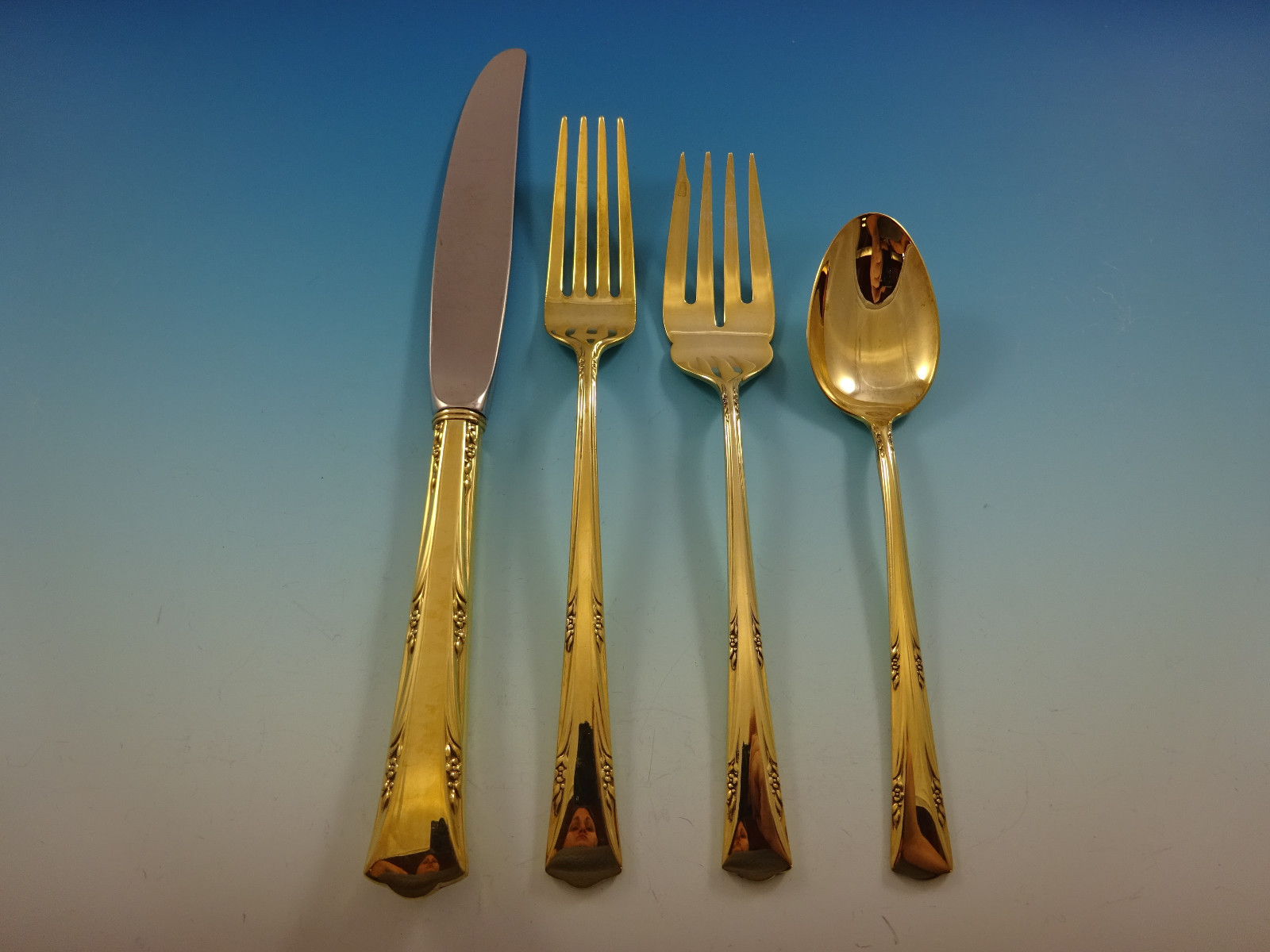 Greenbrier by Gorham Sterling Silver Flatware Service 8 Set Gold
