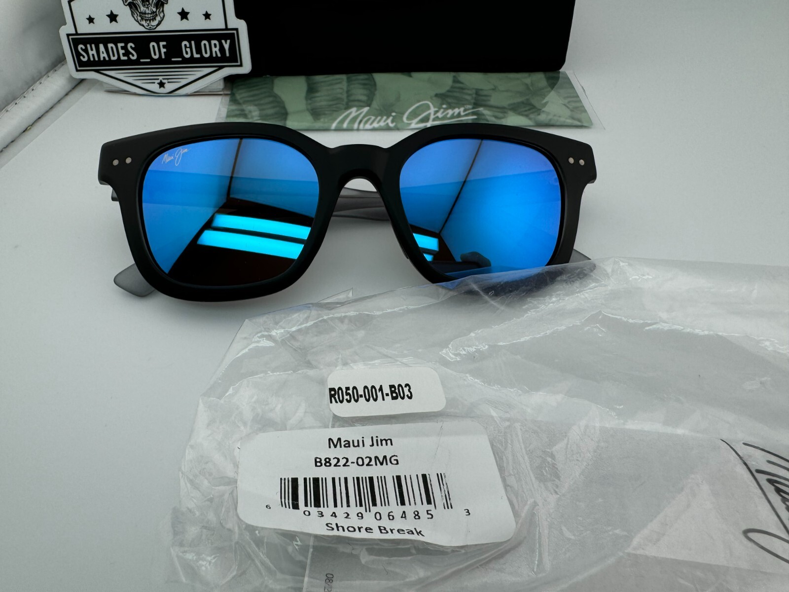 Pre-owned Maui Jim Shorebreak Mj 822-02mg Matte Black Bue Hawaii Polarized Sunglasses In Blue Hawaii Polarized