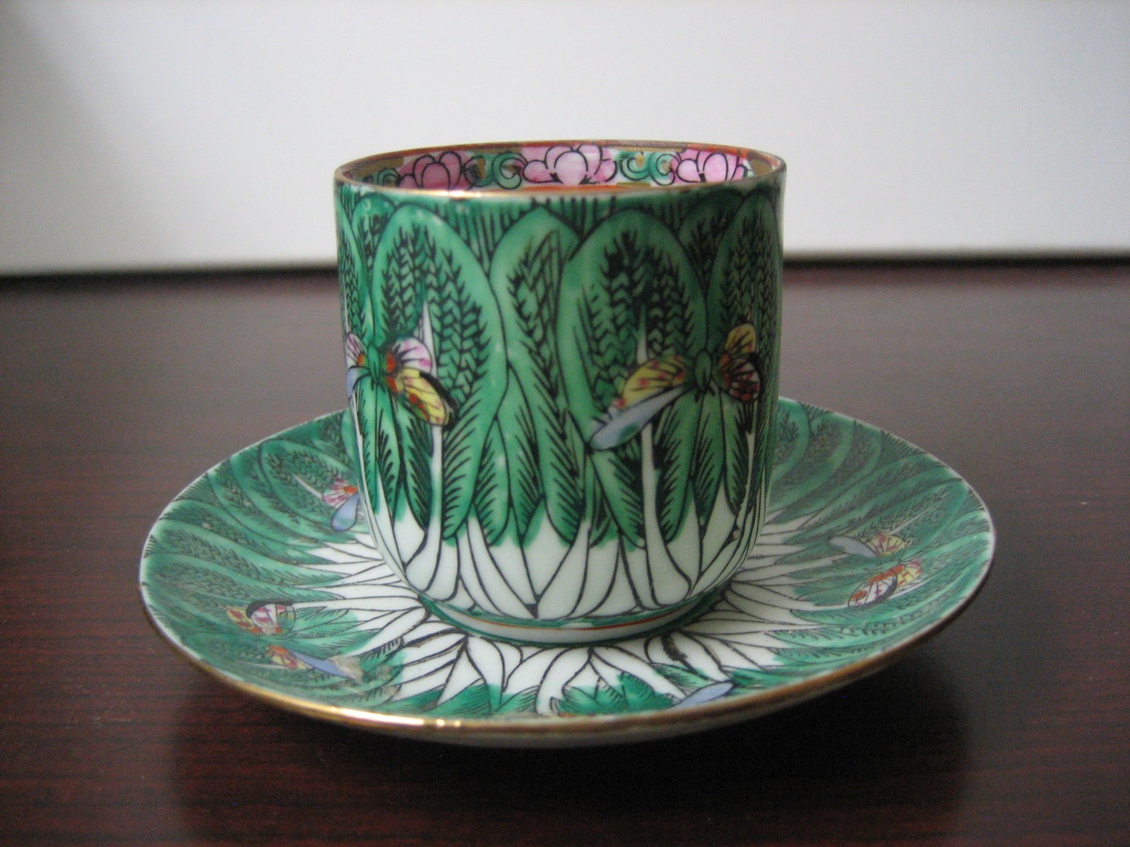 Japanese Porcelain Demi-Tasse Cup & SaucerDecorated in Hong Kong for Sara Li Chy