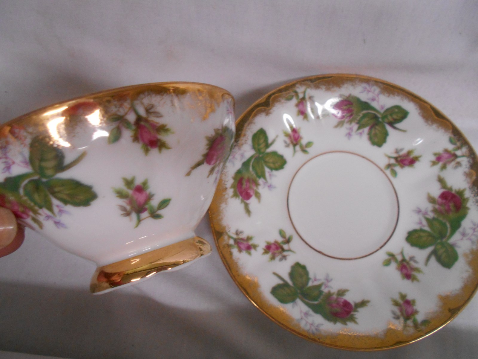 vintage Japan tea cup & saucer pedestal gold with rose buds