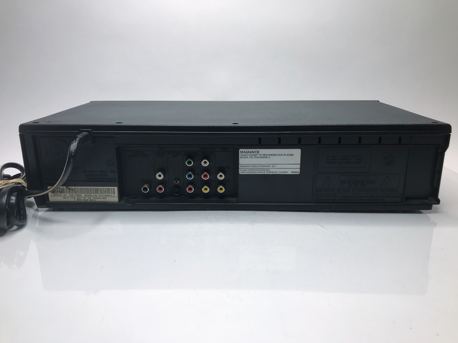 Magnavox DV220MW9 DVD VCR Combo Player 4 HEAD VHS Recorder Cables No Remote