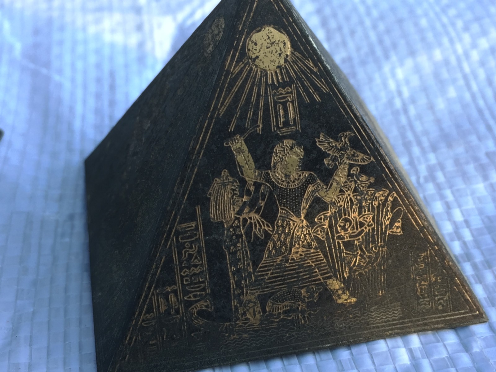 Vintage Set 2 Brass Pyramid From Egypt Detailed Etching On All Sides Quality