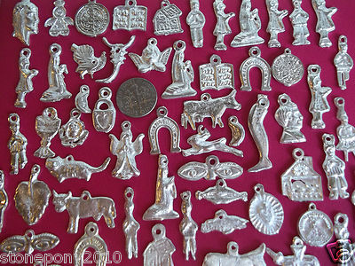 100 Milagros Charms Mexican Folk Art Shiny SILVER Exvoto Nicho Retablo #2