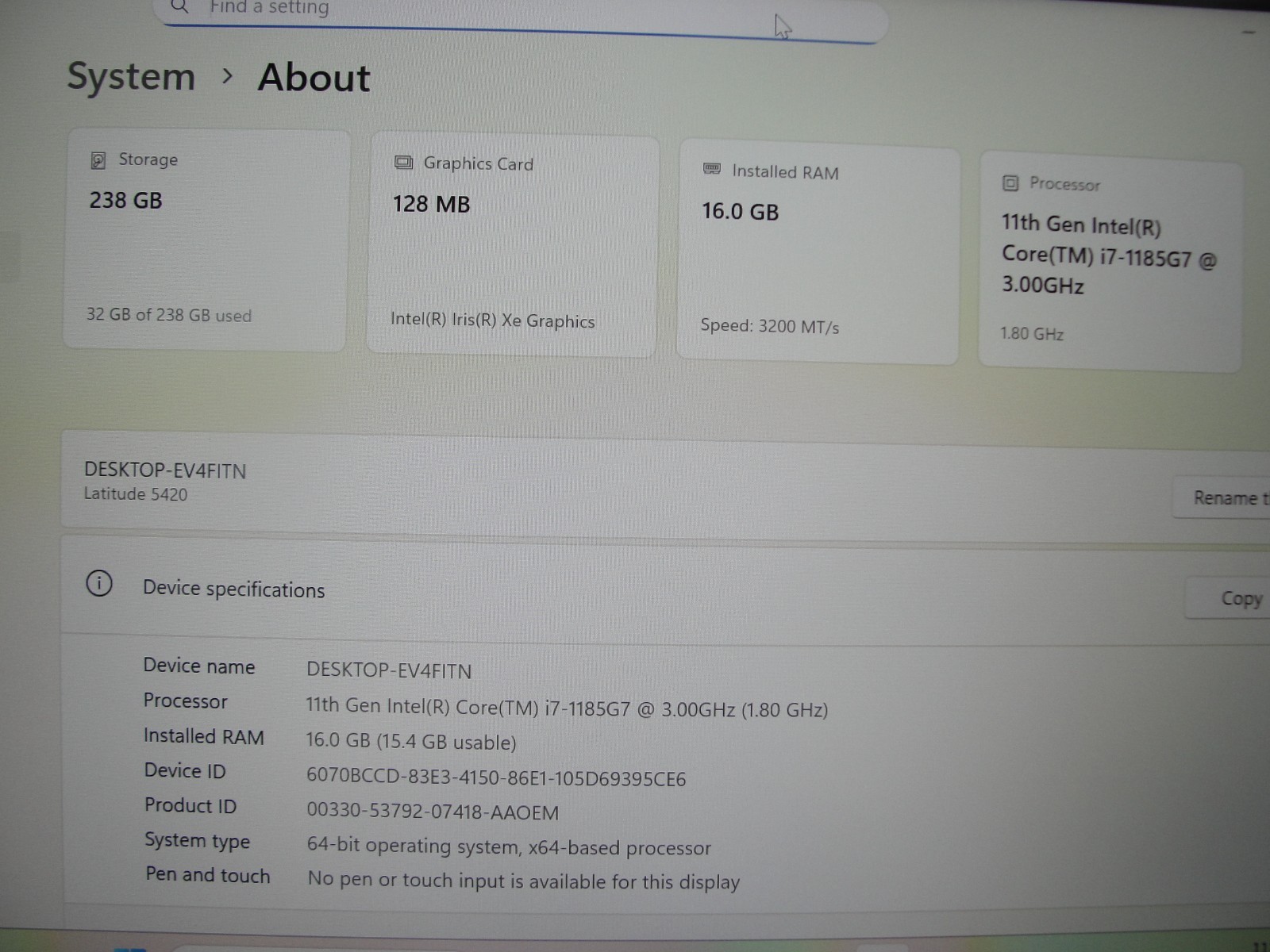 Dell Latitude 5420 14" FHD i7-1185G7 3.0GHz 16GB RAM 256GB SSD Win 11 Pro - Thumbnail 4
