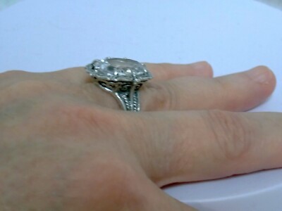12ct White Lab Sapphire Size 7.5 Ring 925 Sterling Silver Filigree USA Made