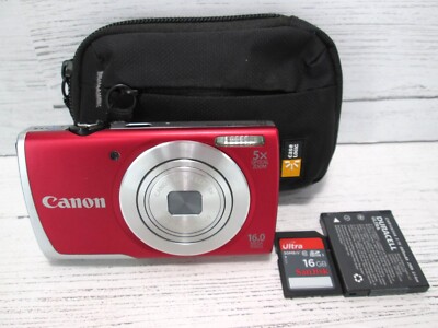 Canon PowerShot A2500 Red Digital Camera 16MP 5x Zoom Case Battery SD Card 16GB