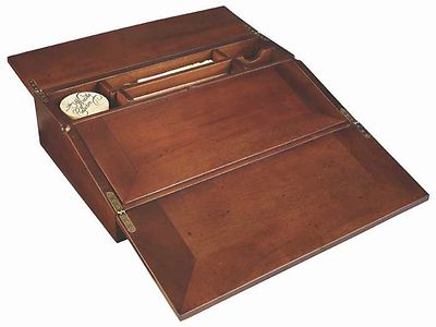 Reproduction Of Antique Lap Desk With Writing Instruments And