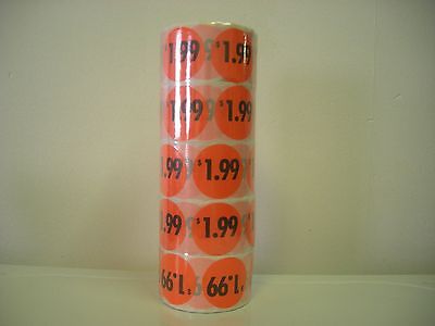 2,500 Labels 1.5'' Round Bright FL-Red  $1.99  Retail Price Point Peel & Stick