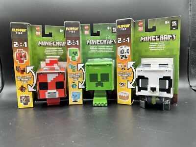Minecraft Flippin' Figs 2 In 1 ~ Lot Of 3 ~ Creeper, Mooshroom, & Panda